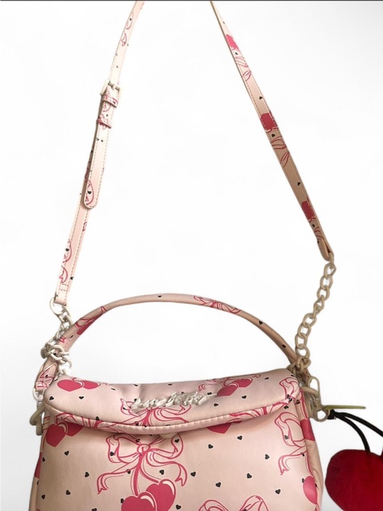 Luv Betsey Handbags - Luv Betsey by Betsey Johnson Pink Heart Print Shoulder Bag with Top Handle